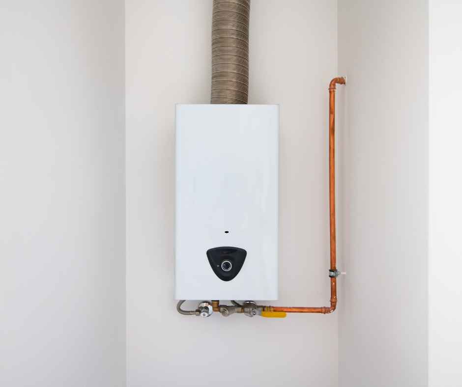 Tankless water heater in a room of a home