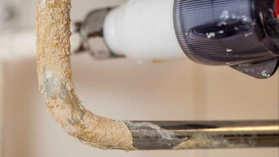 Hard water buildup on a pipe